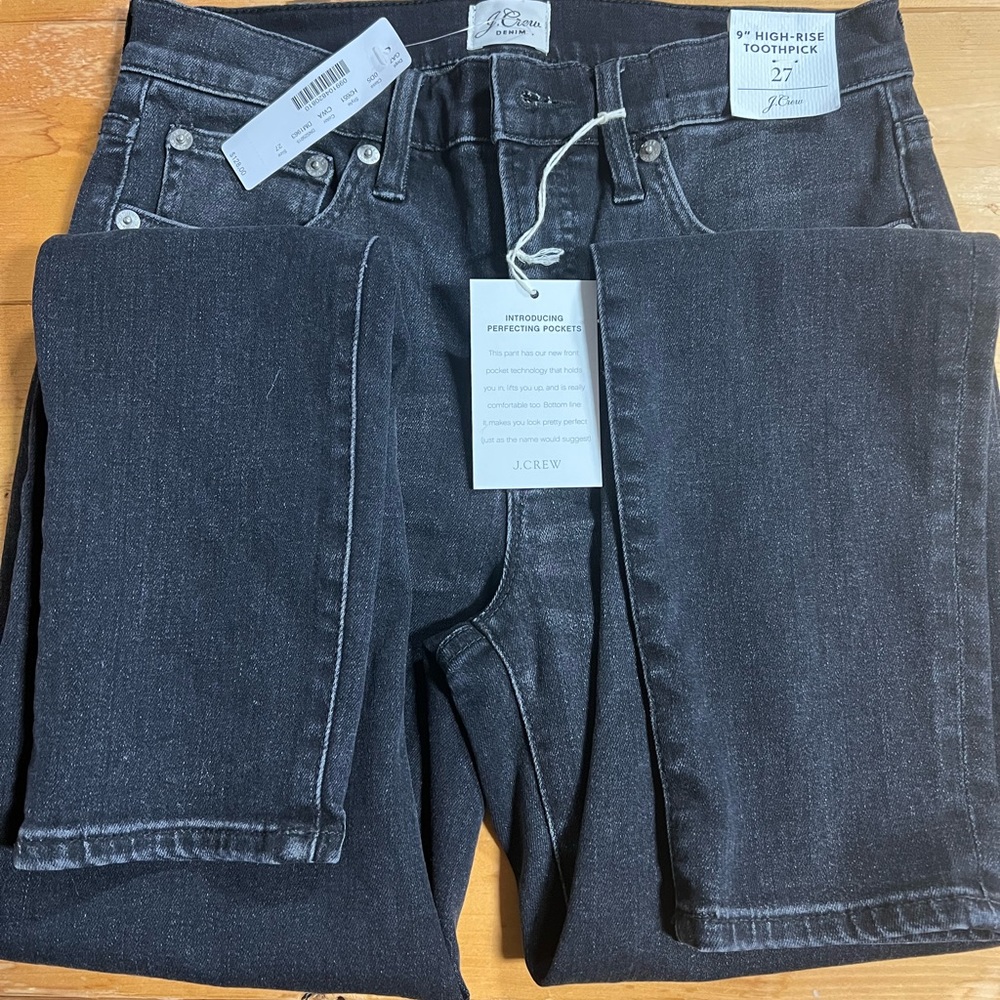 J Crew 9” High Rise Toothpick Black Denim Jean Size 27